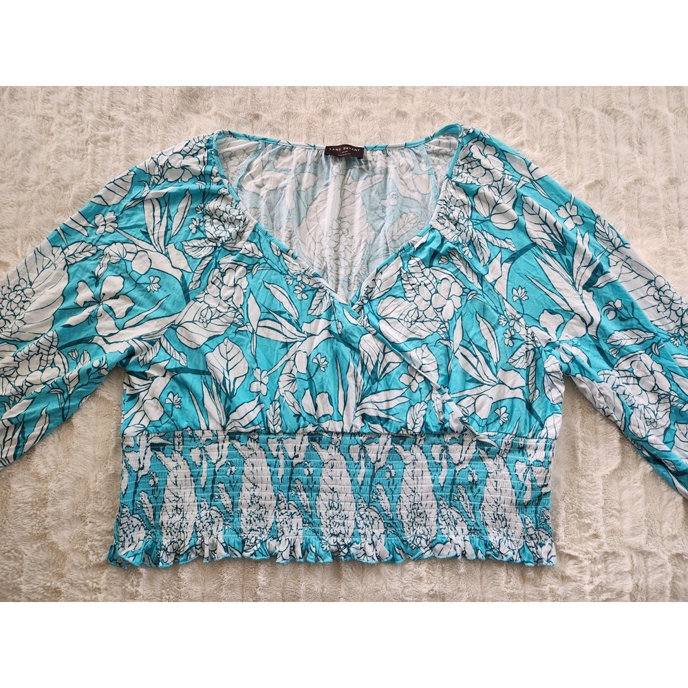 LANE BRYANT Long Sleeve Soft Stretch Floral Smocked Surplice Blouse Top Sz 22/24